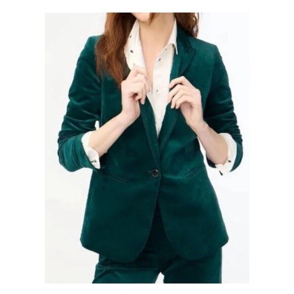 NWT J. Crew Factory $218 Velvet One Button Blazer Forest Green Size 4 BU281 - Picture 1 of 11